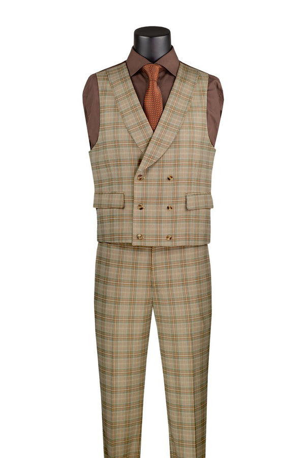 Men's Khaki ~ Bronze  Fashion Three Piece Suit 2 Button Style With Flat Front No Pleated Pants main image 1