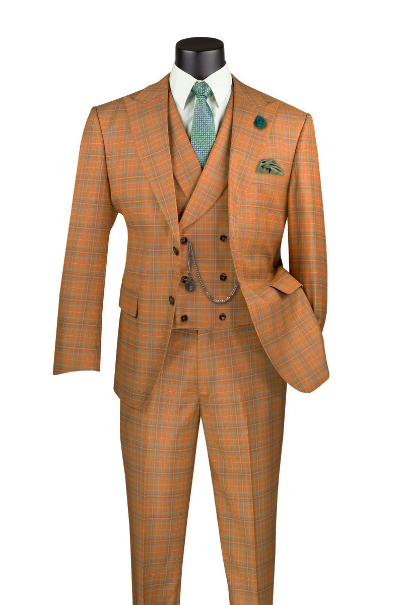 Marc Darcy Wedding Suits Men's Modern Fit Windowpane Plaid Suit with Paisley Double Breasted Vest in Navy Blue main image 0