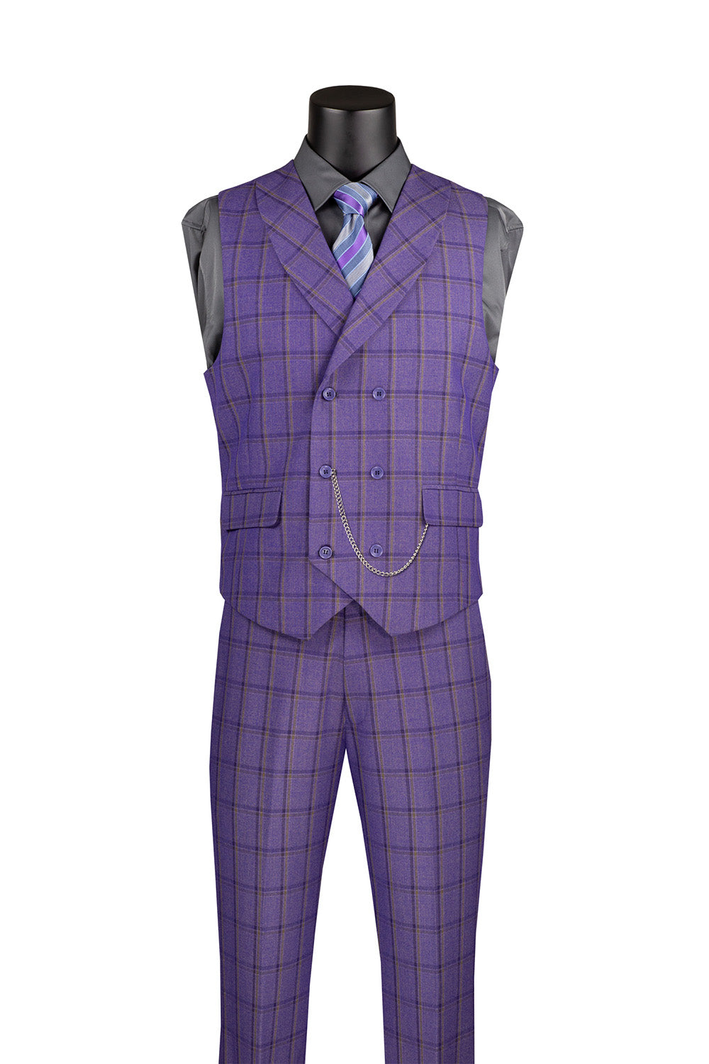 Lazio Collection - Modern Fit Windowpane Suit 3 Piece in Purple