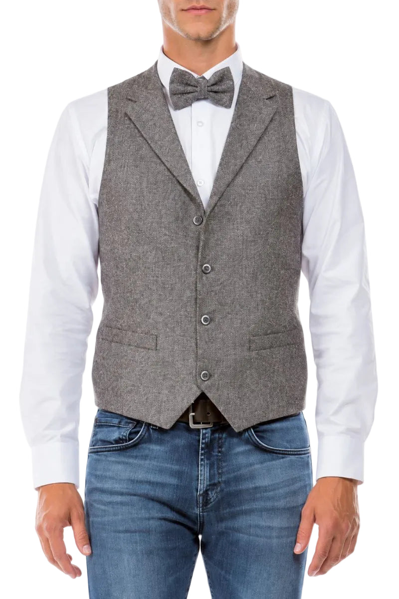 Men’s Hybrid Fit Tweed Vest with Paisley Back - Gray