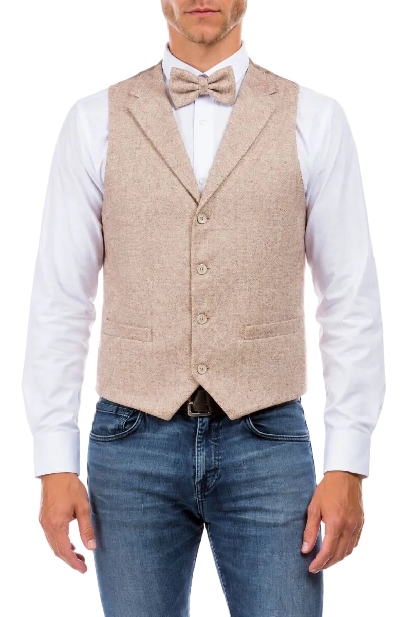 Men’s Hybrid Fit Tweed Vest with Paisley Back - Beige
