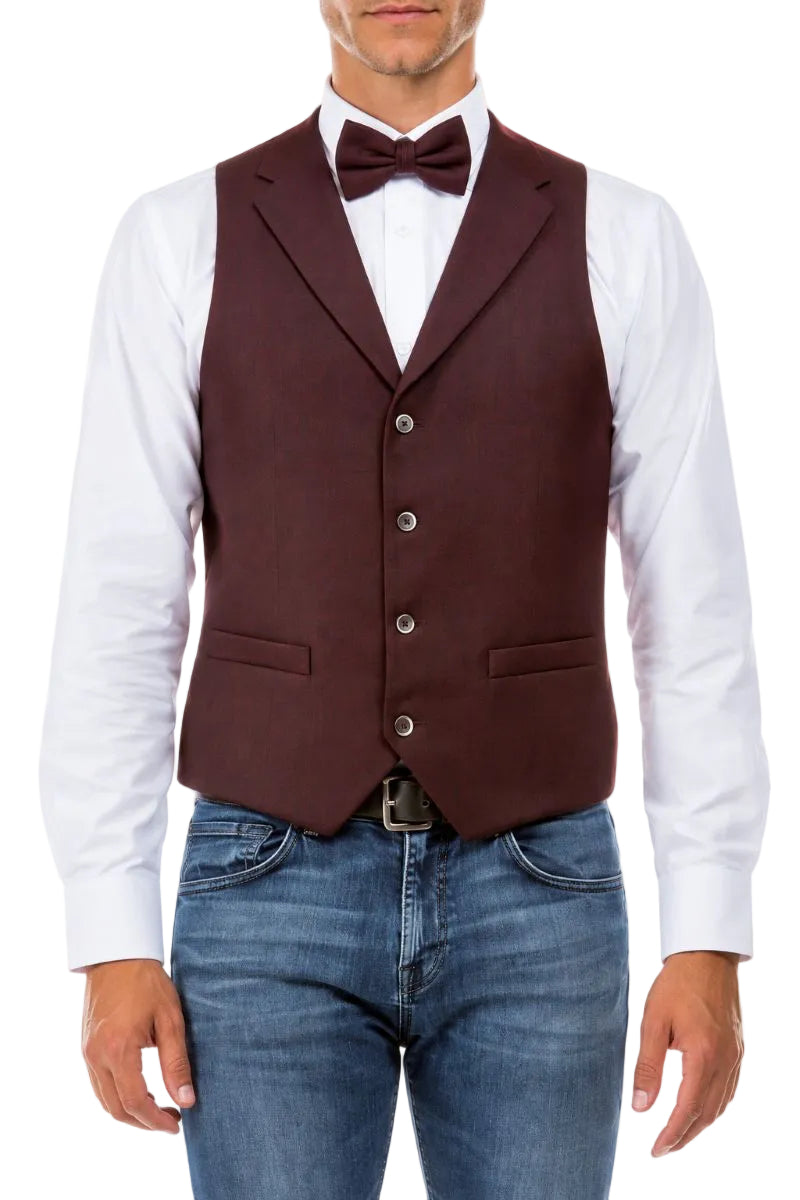 Men’s Hybrid Fit Tweed Vest with Paisley Back - Burgundy