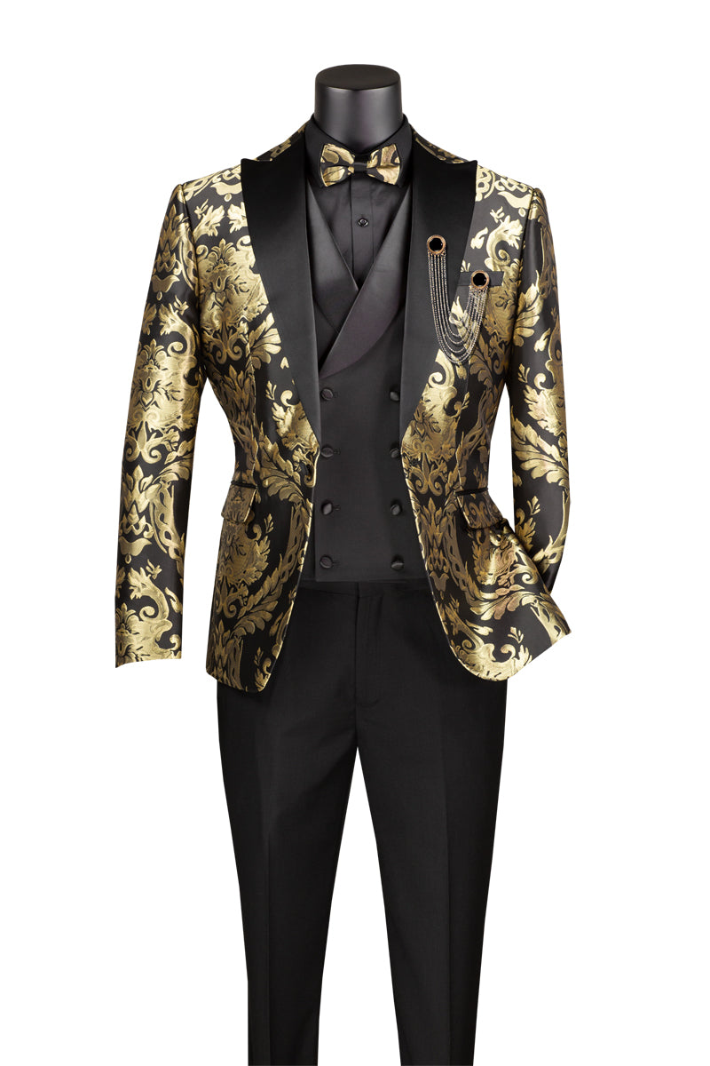 Black Gold Modern Fit 3 Piece Suit with Matching Bow Tie | Suits ...