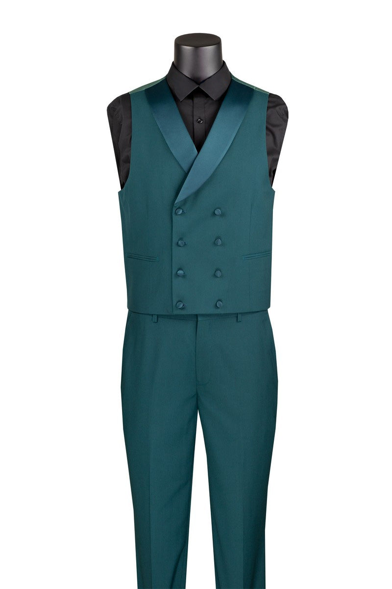 Solid Emerald Gold Modern Fit 3 Piece Suit, comprising a jacket, vest, and trousers.