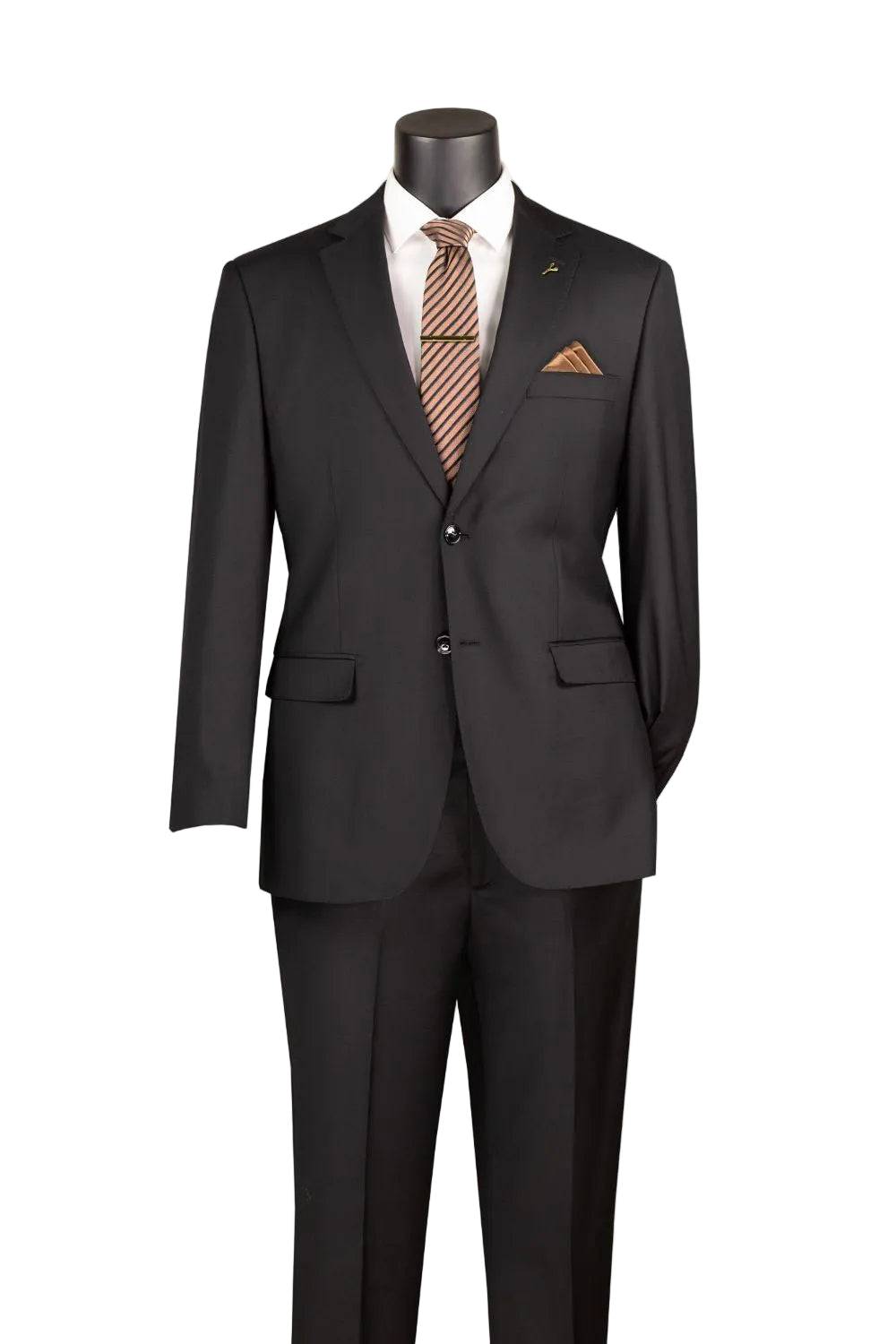 Modern Fit 100% Wool Single Breasted 2-Button Suit - Black