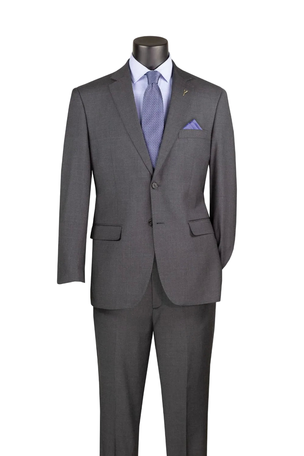 Modern Fit 100% Wool Single Breasted 2-Button Suit - Charcoal