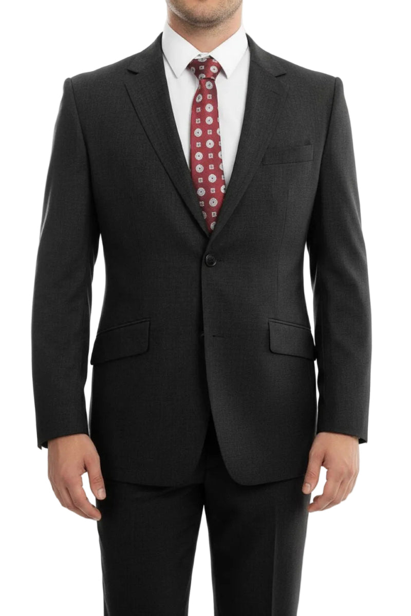 Black modern fit 2 piece men's wool suit
