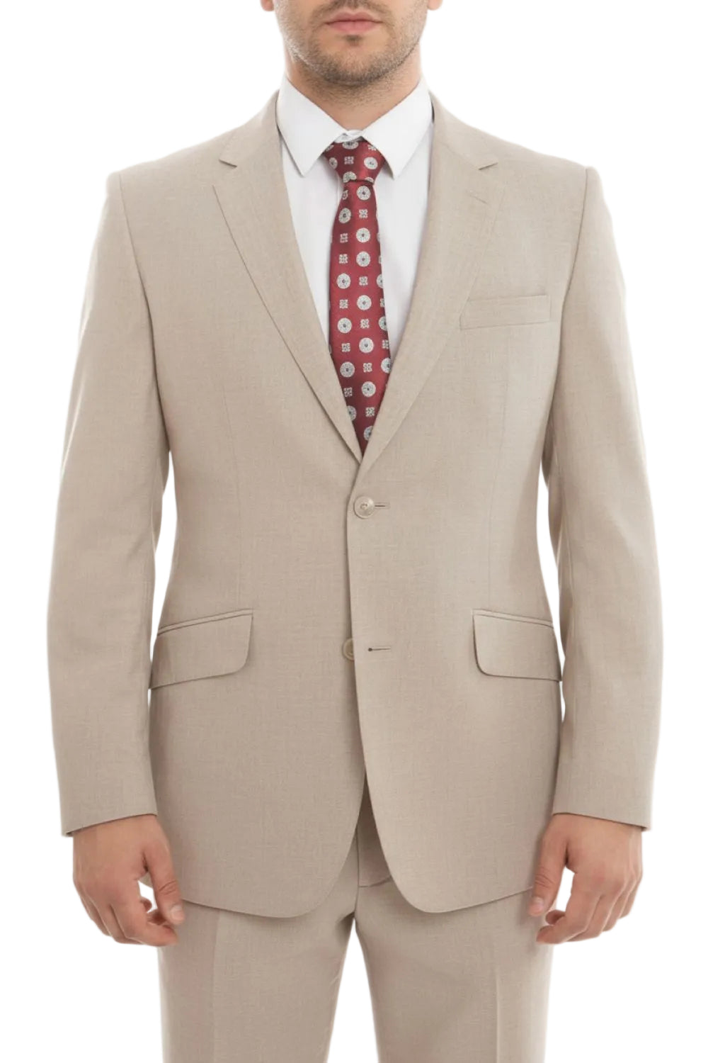 Arezzo Collection - 100% Wool Suit Modern Fit Italian Style 2 Piece in Tan