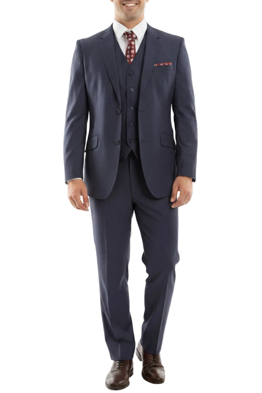 Arezzo Collection - 100% Wool Suit Modern Fit Italian Style 3 Piece in Navy