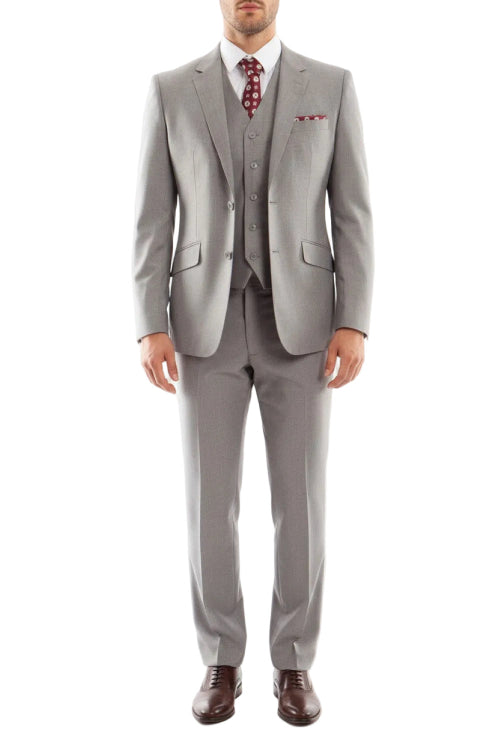 Gray modern fit 3 piece men's wool suit