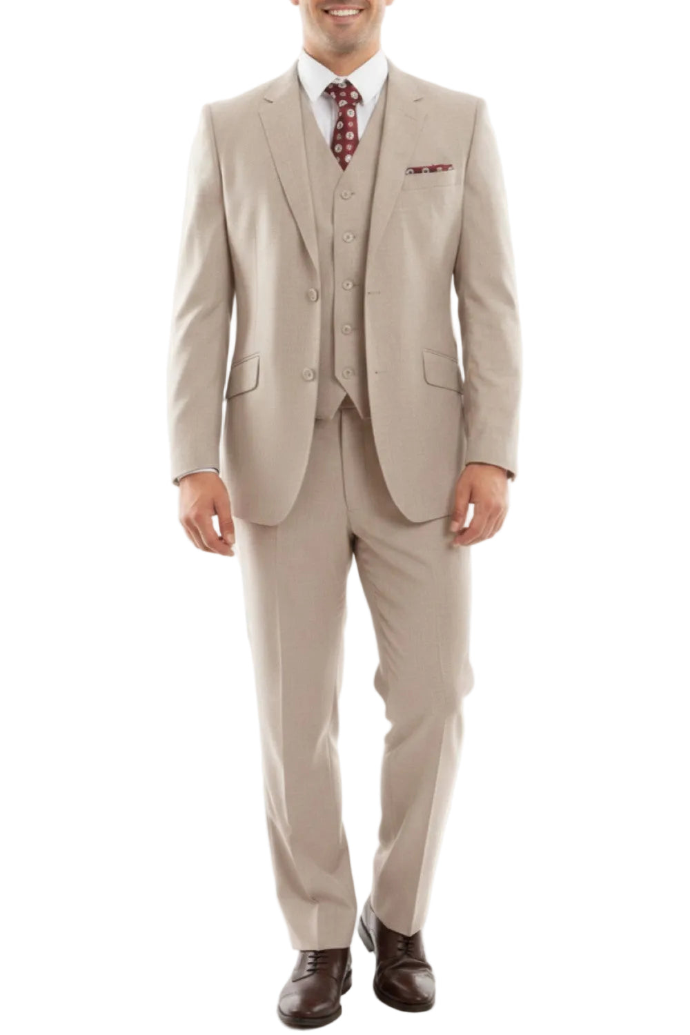 Arezzo Collection - Wool Suit Modern Fit Italian Style 3 Piece in Tan