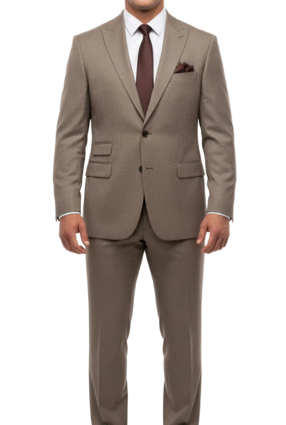 Taupe 3 Piece Regular Fit Textured Suit