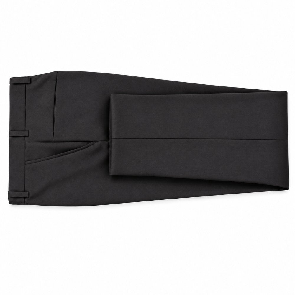 Black men's modern-fit flat-front pre-hemmed dress pants, folded view
