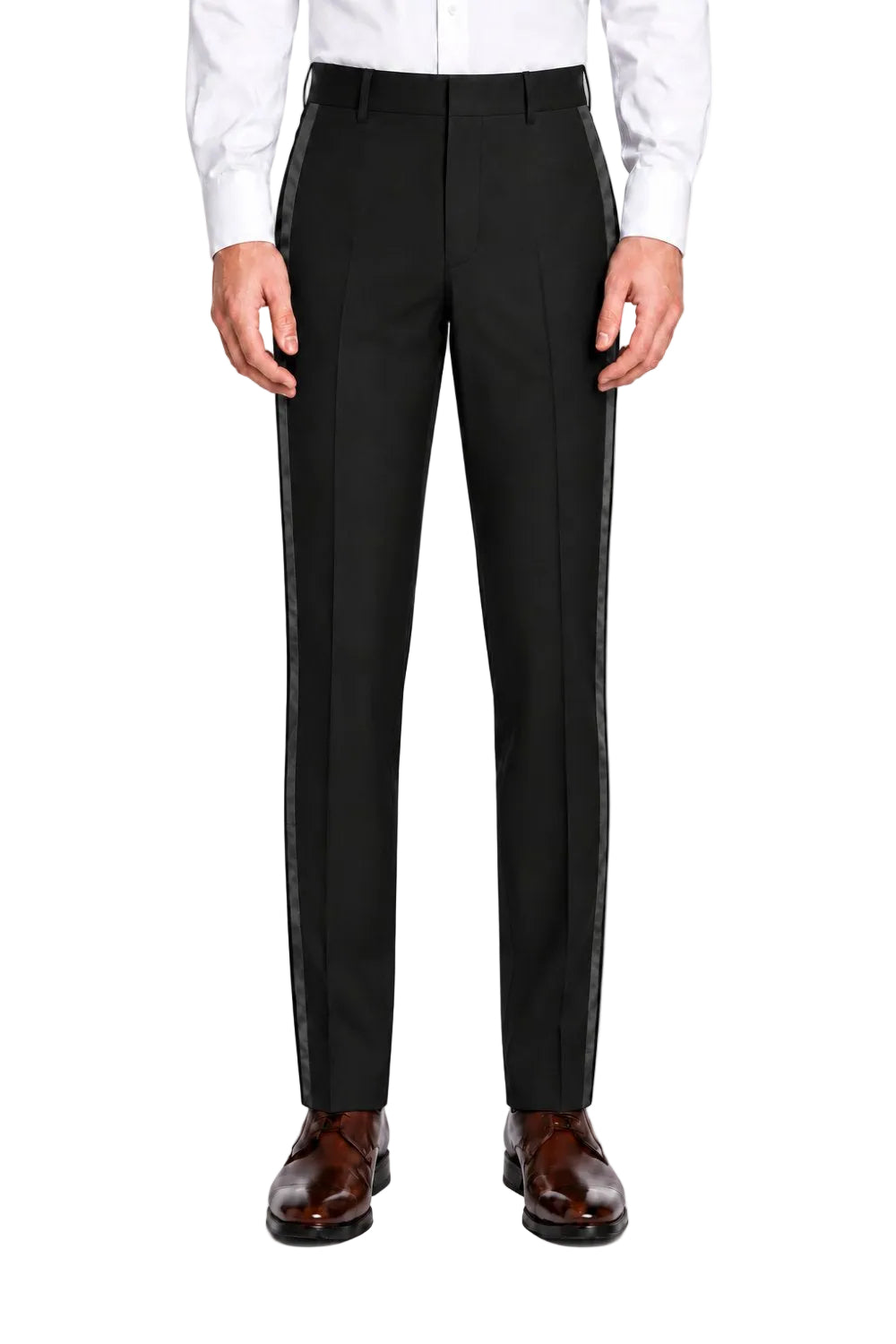 Black Modern Fit Satin Trimmed Tuxedo Pants