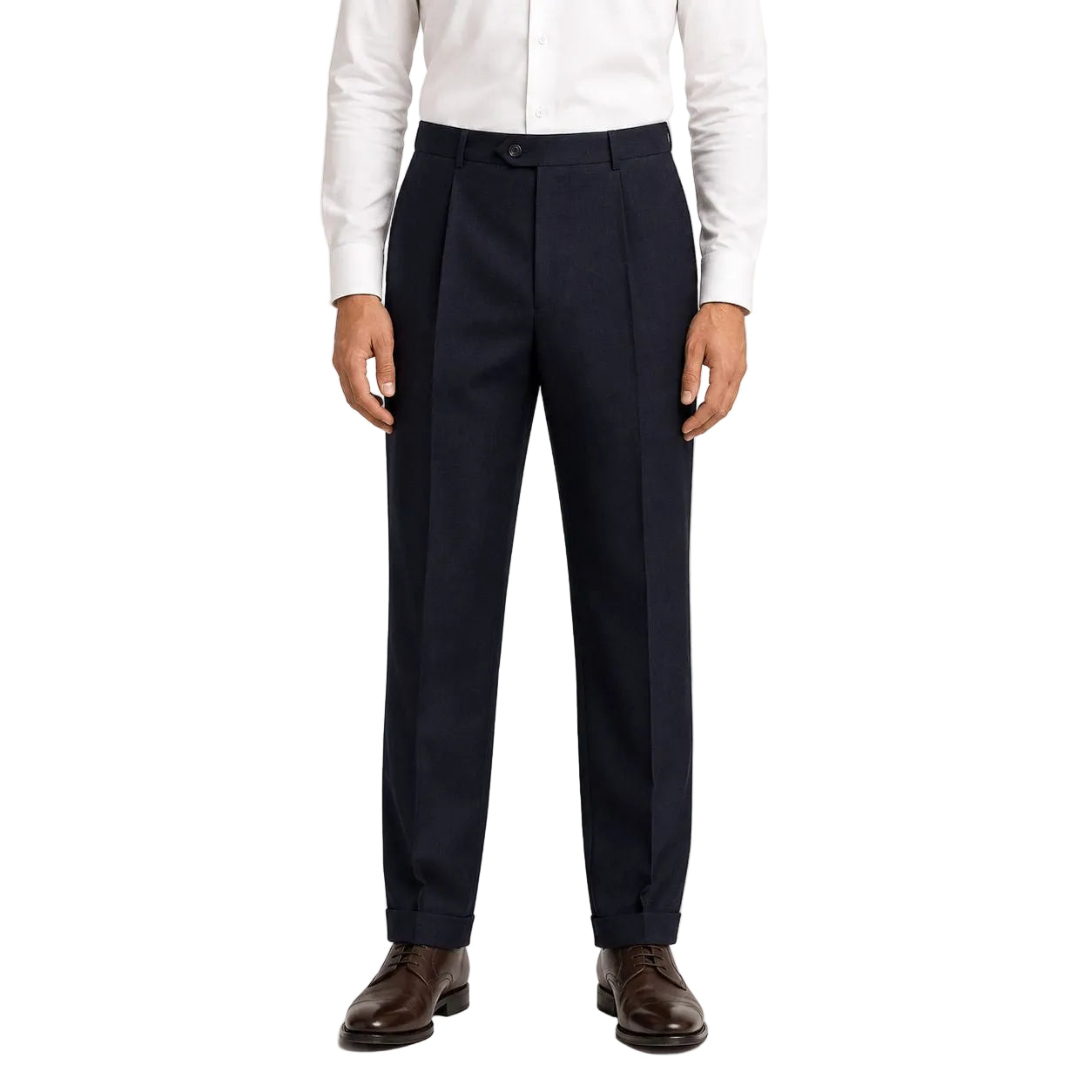(34W) Regular Fit Pleated Pre-hemmed With Cuffs - Navy