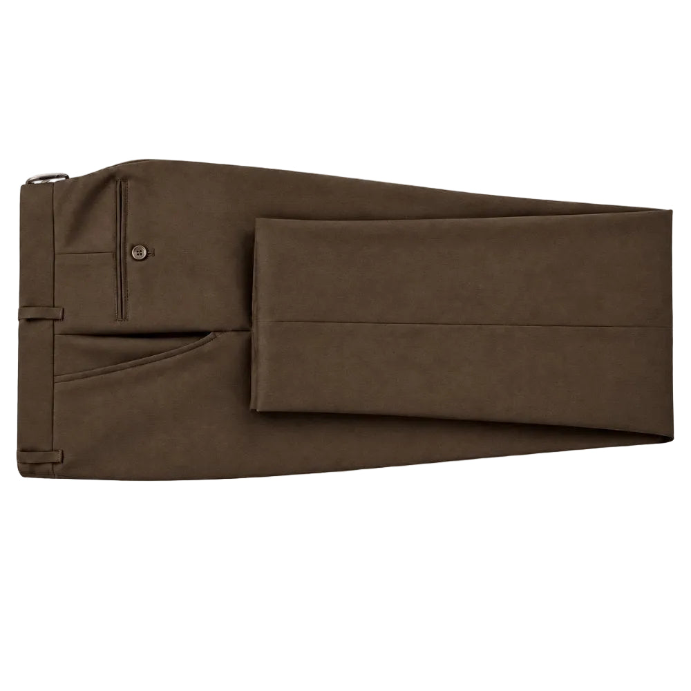 Slim Fit Flat Front Dress Adjustable Waistband Pants - Brown