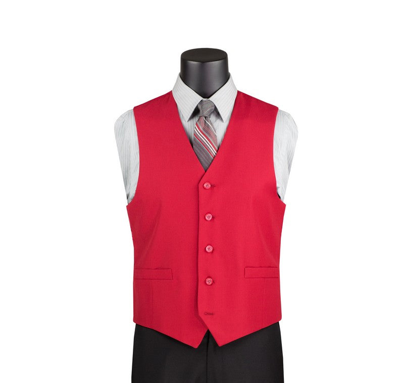 Red Slim Fit Vest Single Breasted 5 Button Design