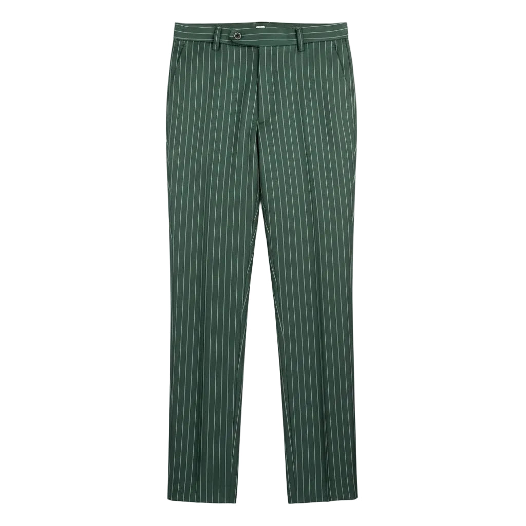 Green pinstripe pants on a white background