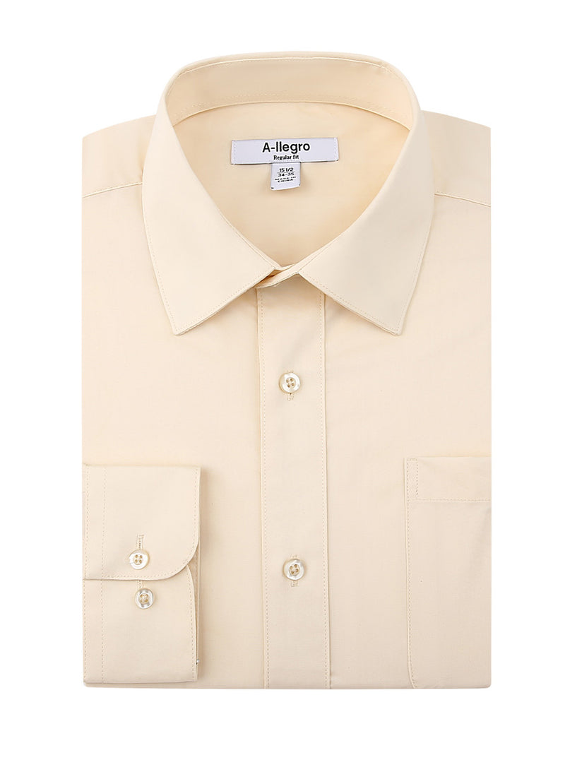 Classic Regular Fit Cotton Convertible Cuff Dress Shirt In Beige
