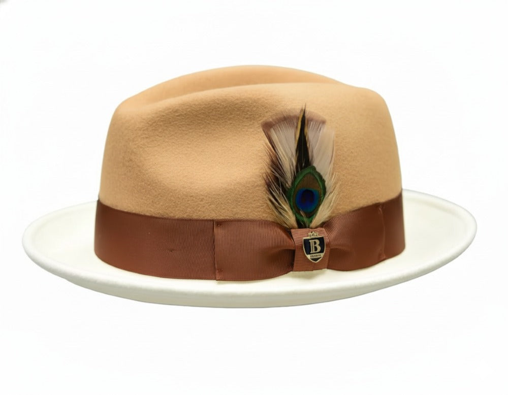 Men's Two-Tone Wool Felt Snap Brim Fedora - Camel/Ivory