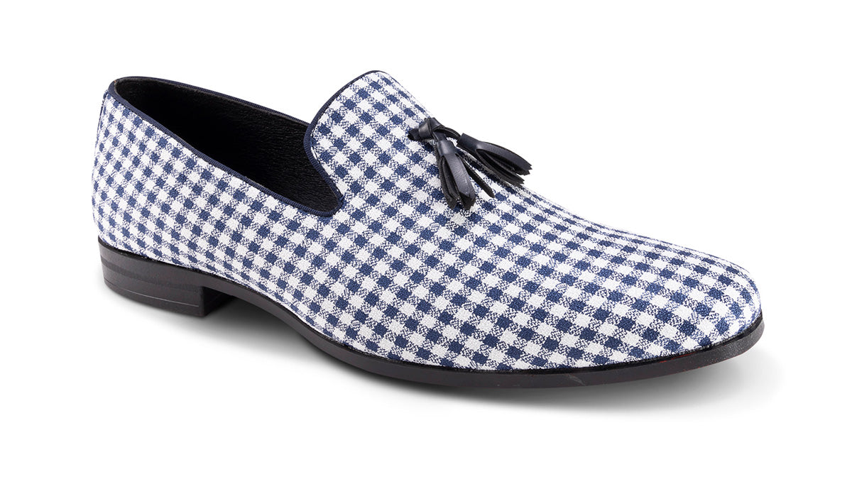 Navy Checkered Tassel Loafer