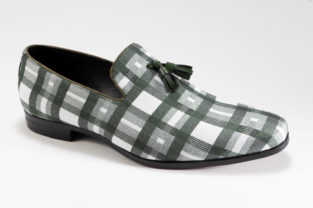 (Size 11) Emerald Plaid Casual Slip On Loafers