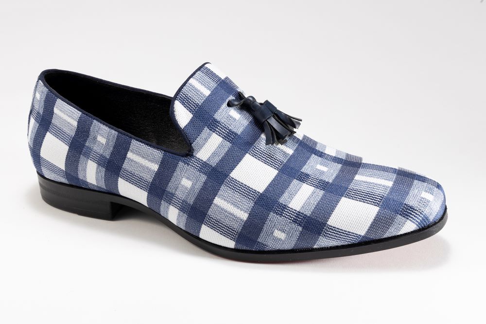 Navy Plaid Casual Slip On Loafers