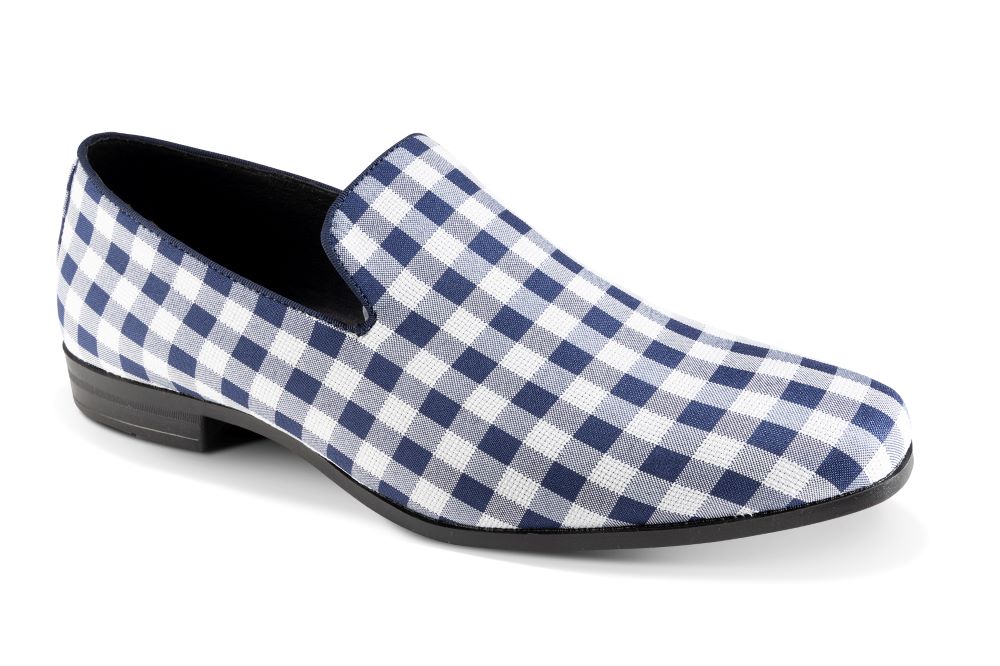 Mocasín de moda con estampado de cuadros azul marino 