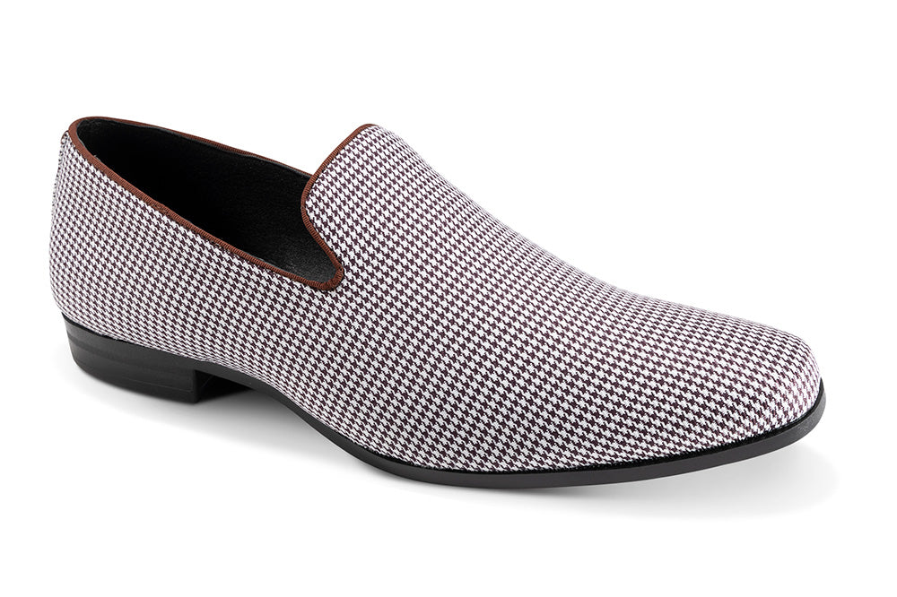 Wine Mini-Houndstooth Pattern Loafer