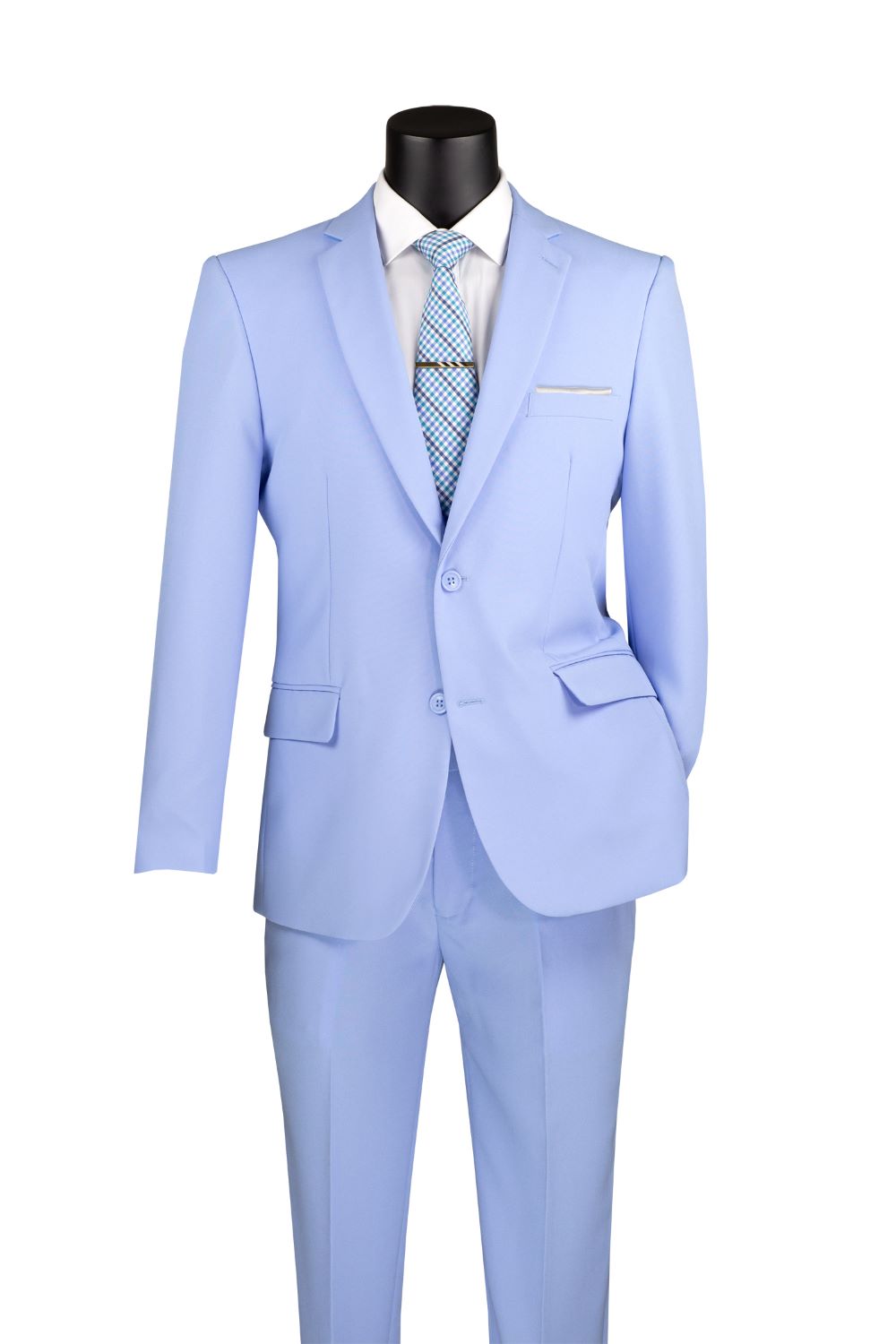 Light Blue Slim Fit Men's 2 Piece Business Suit 2 Button
