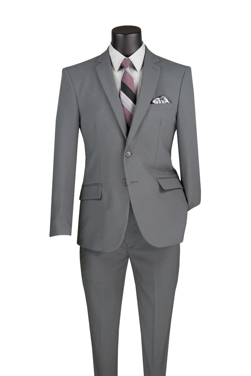 Medium Gray Slim Fit Men's 2 Piece Business Suit 2 Button