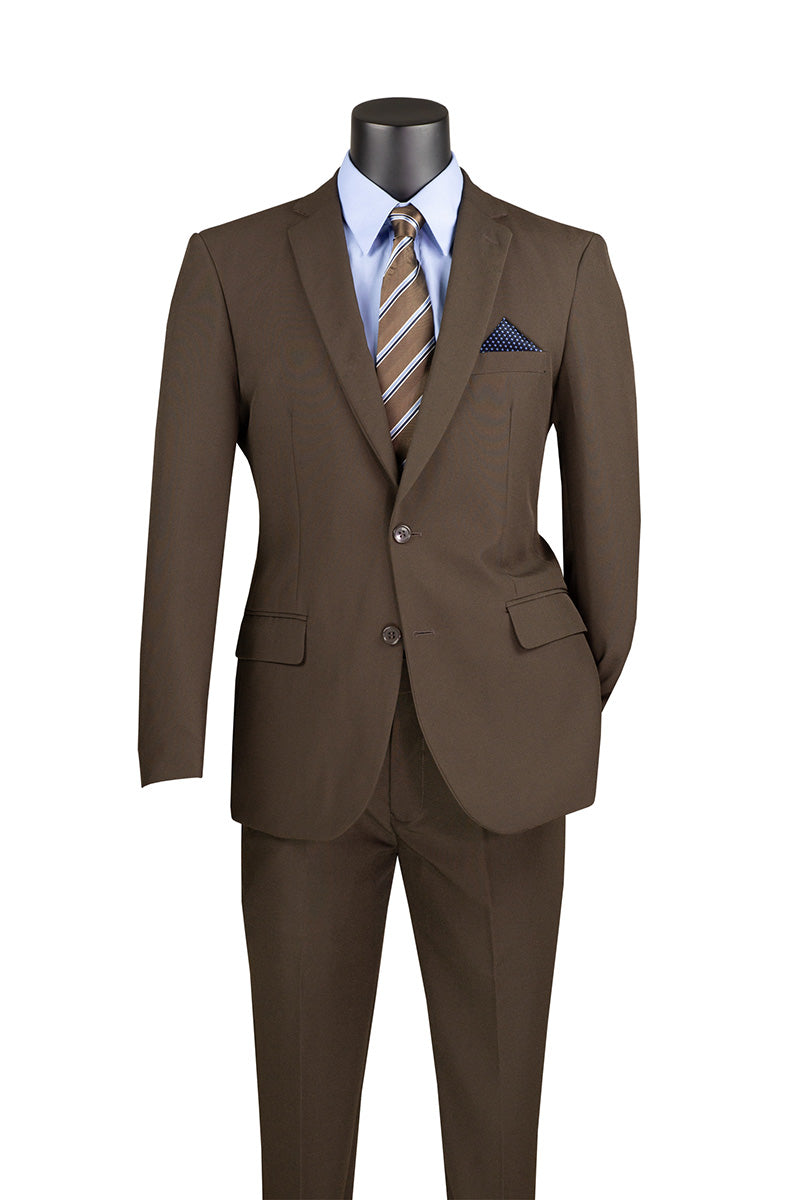 Brown Slim Fit Men's 2 Piece Business Suit 2 Button