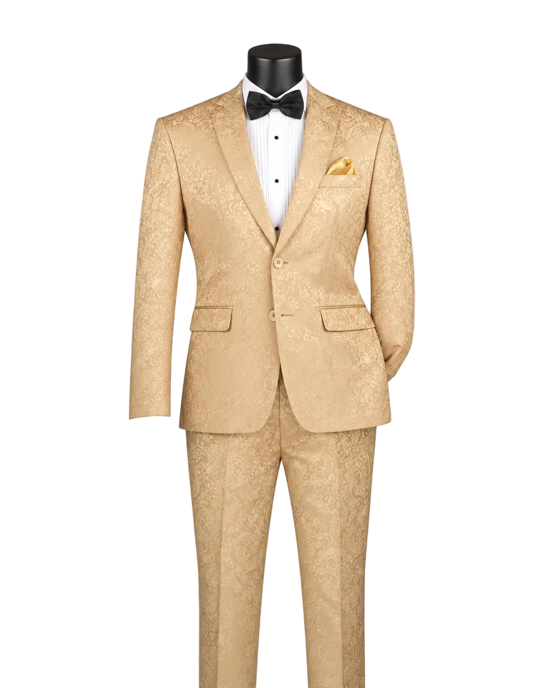 Beige Tone on Tone Paisley Pattern Slim Fit Men's 2 Piece Suit