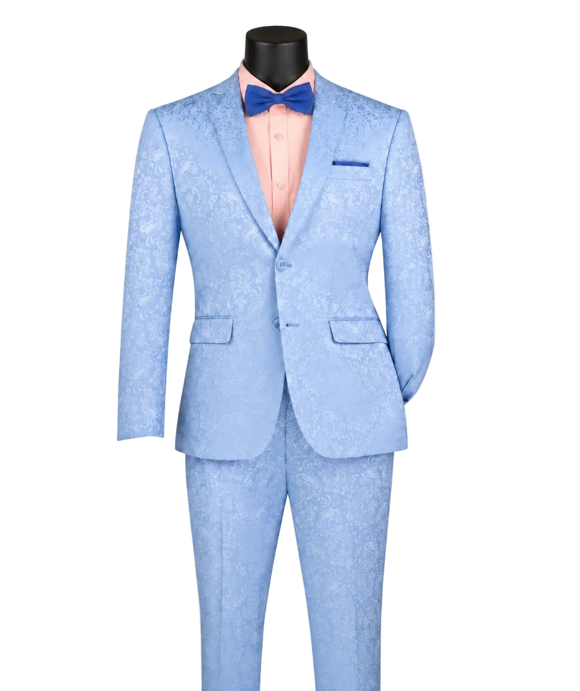 Light Blue Tone on Tone Paisley Pattern Slim Fit Men's 2 Piece Suit