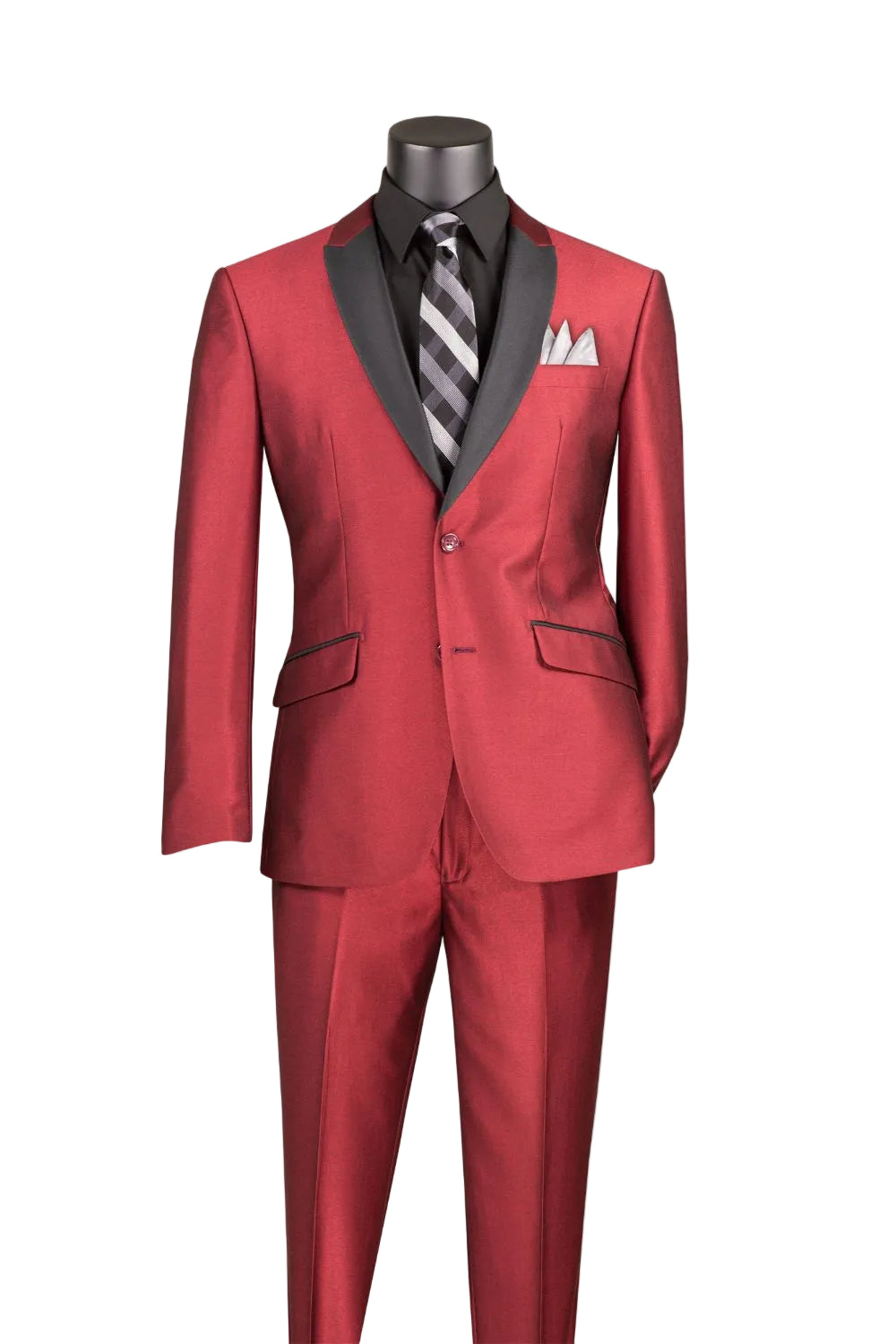 Slim Fit Shiny Sharkskin Men's 2 Piece Suit in Maroon
