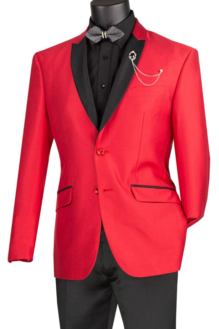 Costume 2 pièces coupe slim en peau de requin brillant pour hommes en rouge