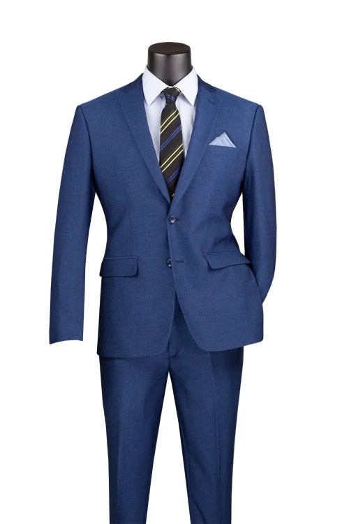 Blue slim fit 2 piece men's single breasted suit