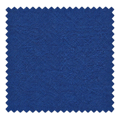 A square fabric swatch with zigzag-cut edges in a rich royal blue color, showing a fine woven texture against a plain white background.