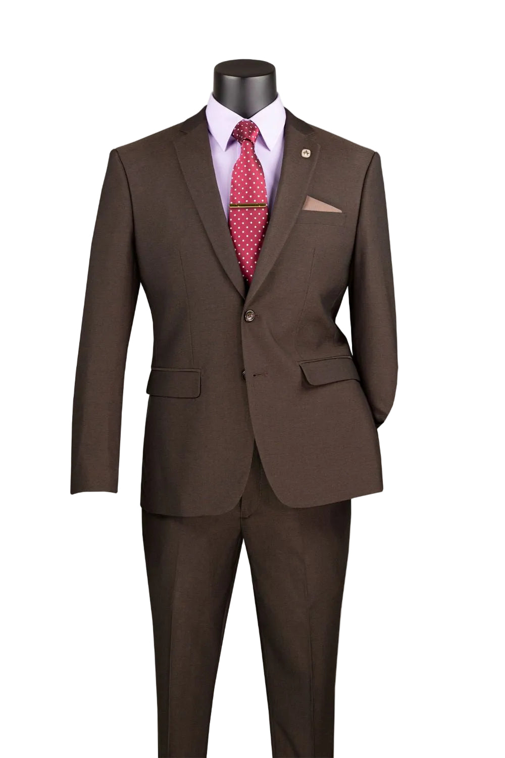 Men's Slim Fit 2 Piece Suit Single Breasted 2 Button Design Brown