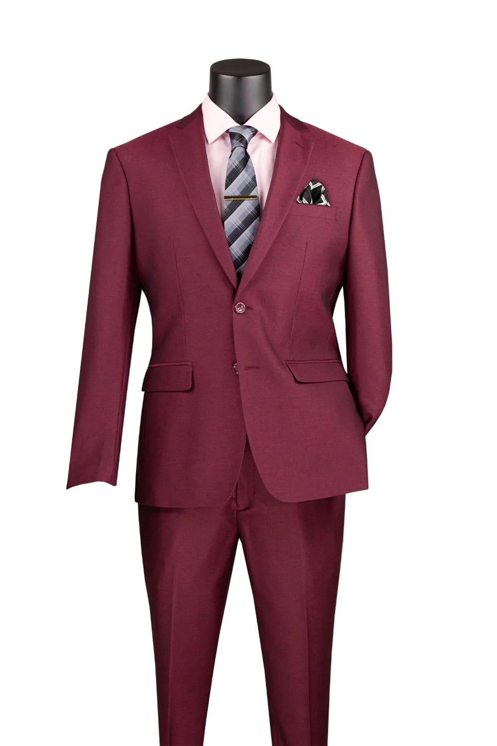 Men's Slim Fit 2 Piece Suit Single Breasted 2 Button Design Burgundy