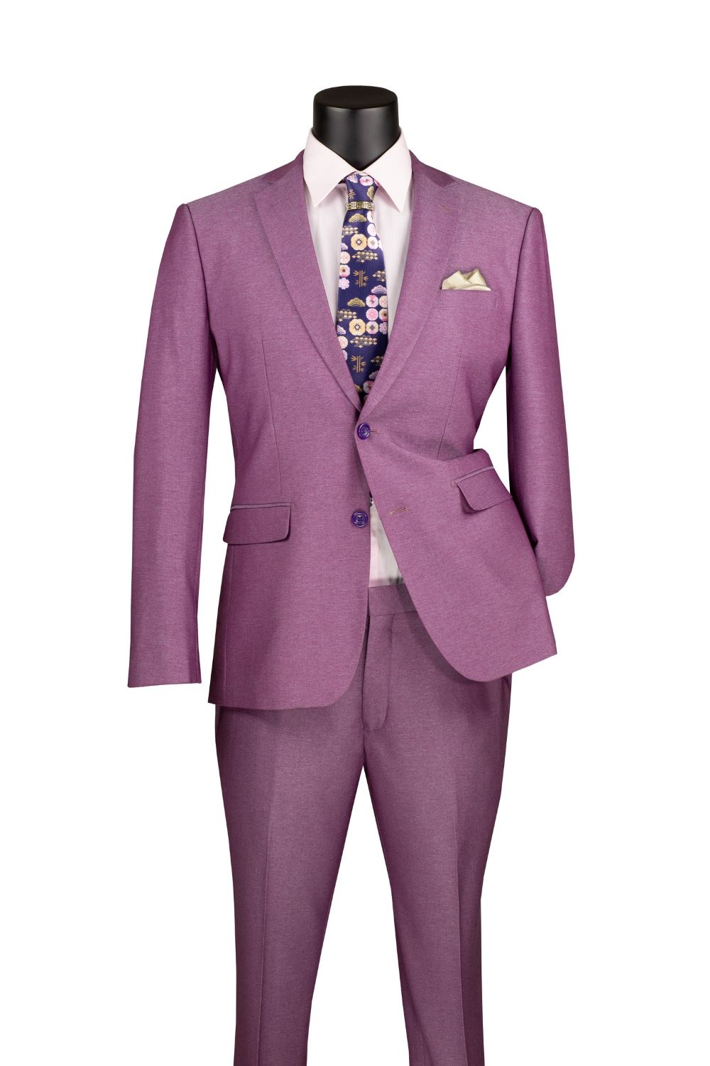 Men's Slim Fit 2 Piece Suit Single Breasted 2 Button Design Light Purple
