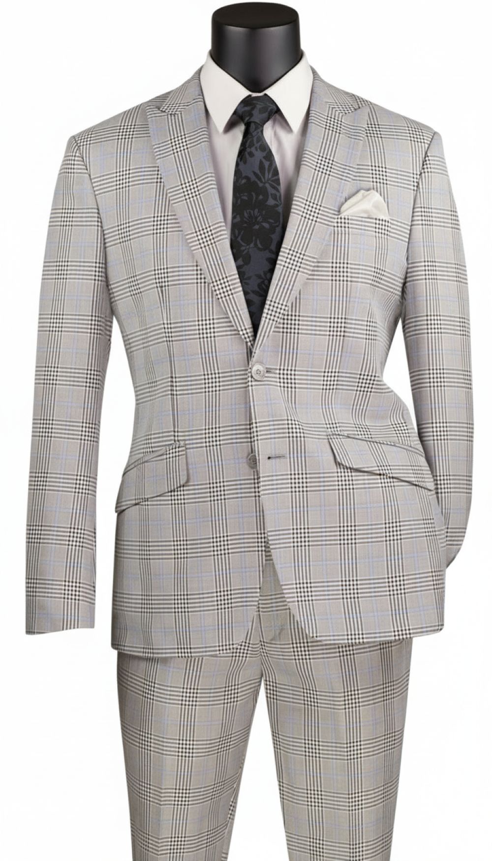 Slim Fit 2 Piece Suit Gray Glen Plaid Pattern Matching Pants
