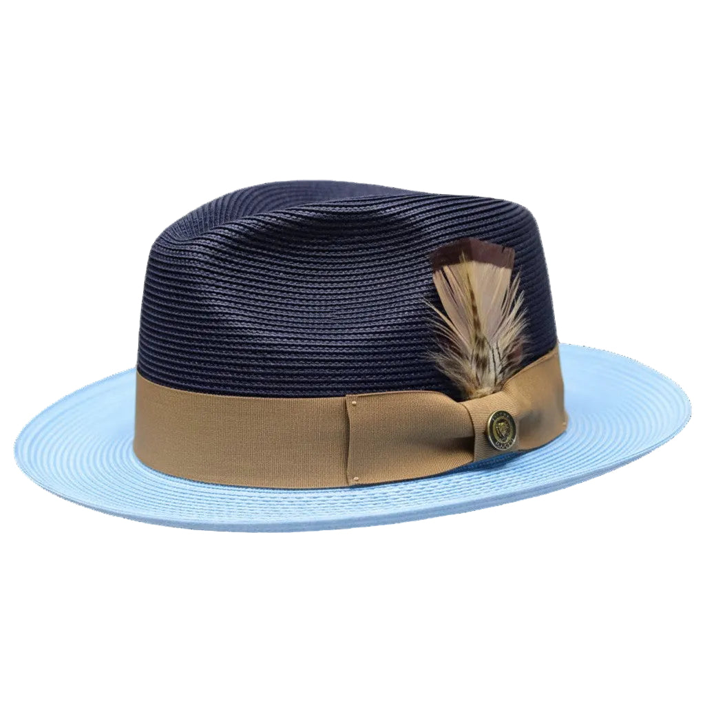 South Beach Collection - Navy Two-tone Snap Brim Braided Fedora Hat