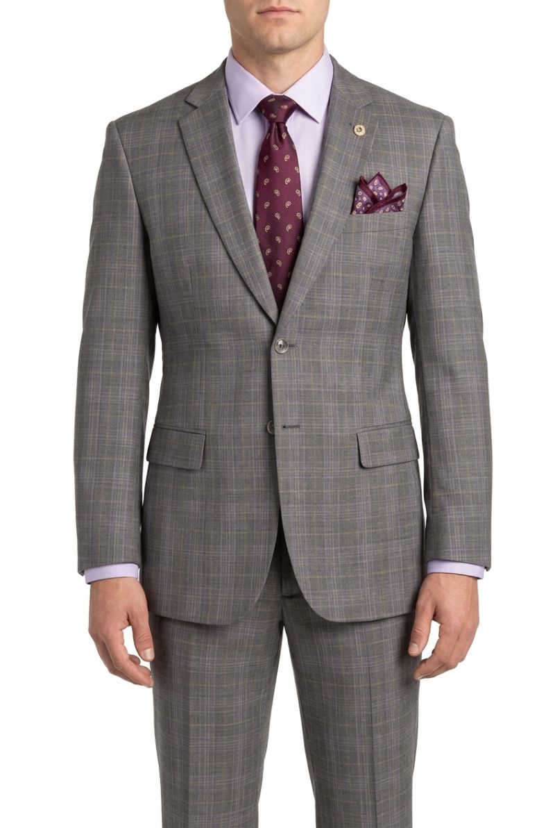 (Limited Sizes) Regular Fit Glen Plaid 2-Piece Suit - Gray