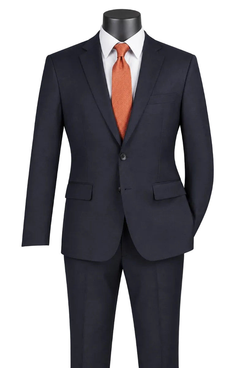 Slim Fit Men's Suit 2 Piece 2 Button in Navy