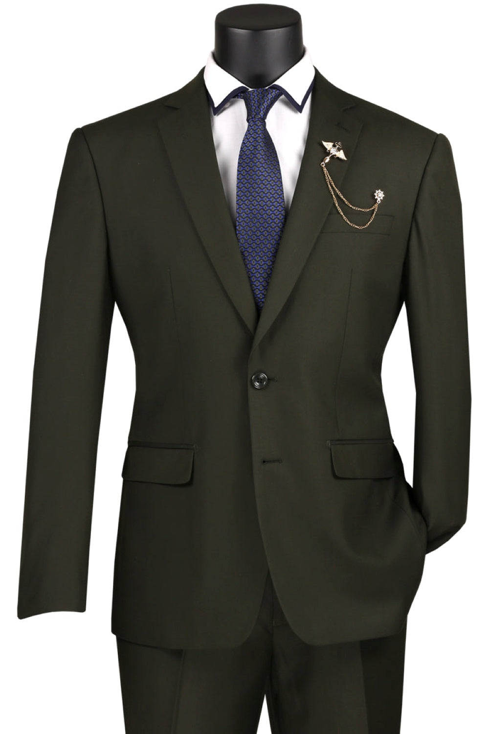 Slim Fit Men's Suit 2 Piece 2 Button in Olive
