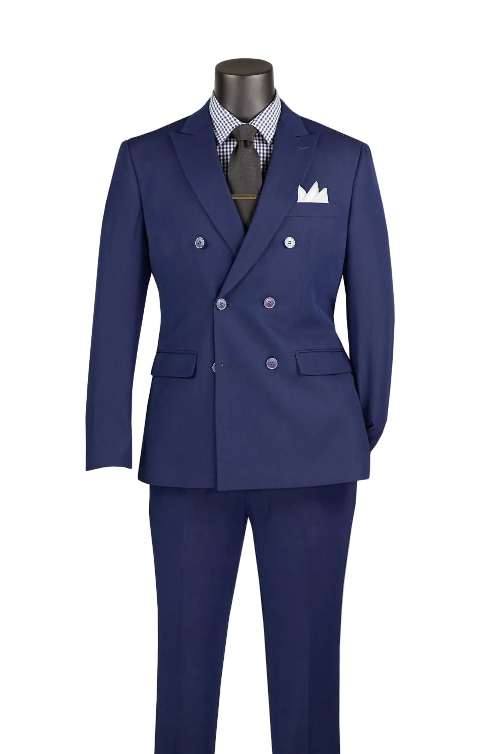 Navy Slim Fit Double Breasted 2 Piece Suit with Adjustable Waistband