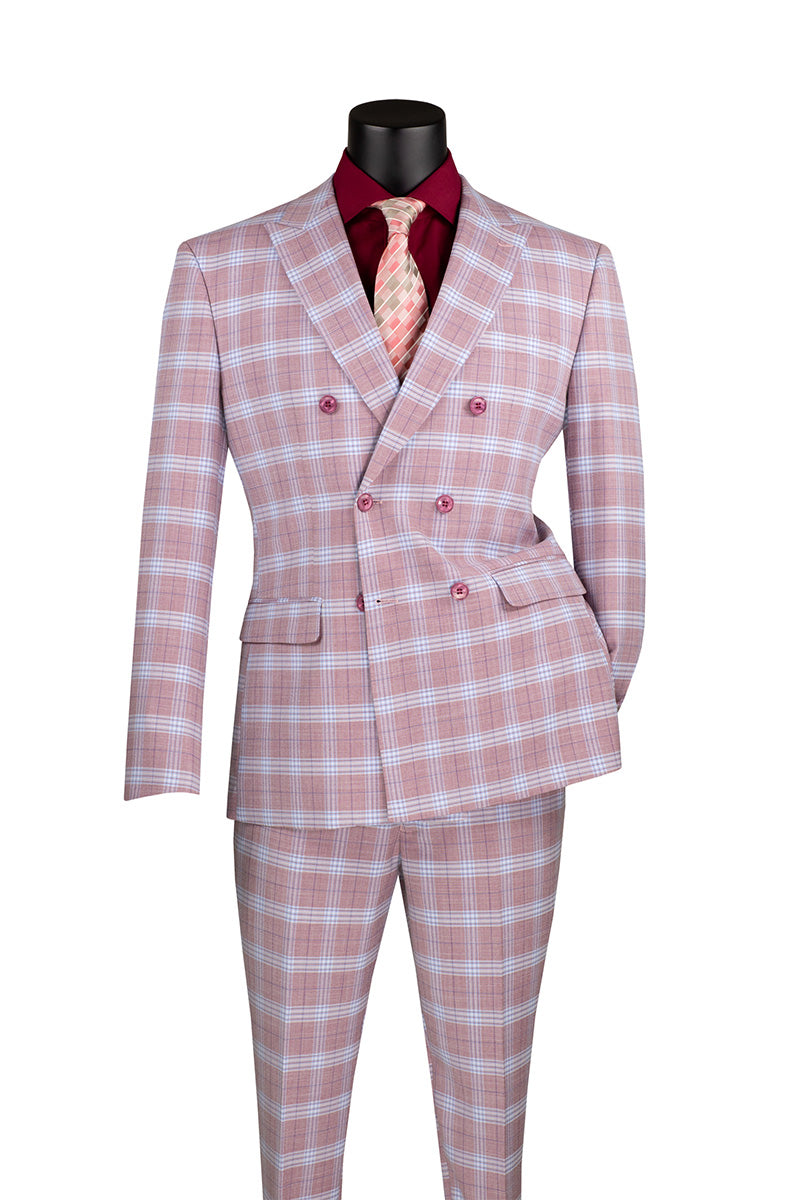 Duke of Windsor Collection - Slim Fit 2 Piece Double Breasted Windowpane Suit in Adobe Rose