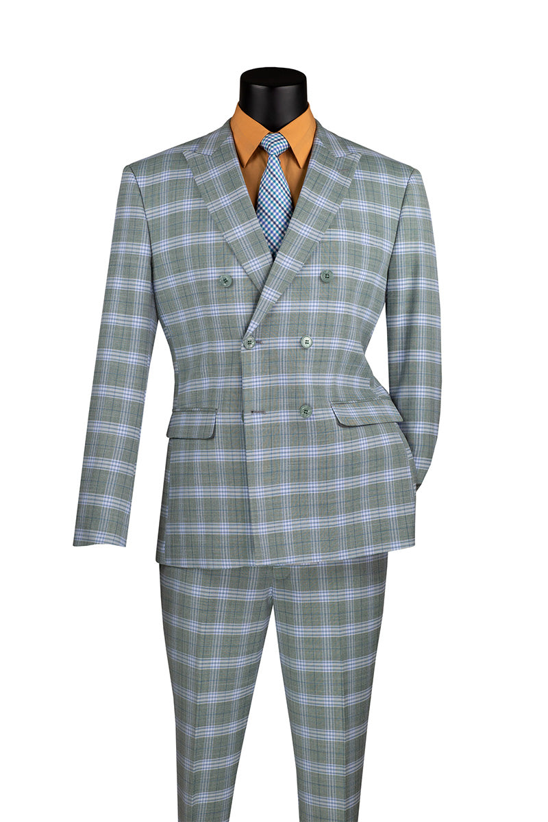 Duke of Windsor Collection - Slim Fit 2 Piece Double Breasted Windowpane Suit in Sea Grass