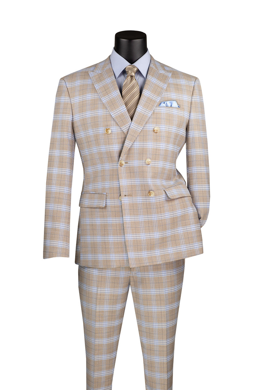 Duke of Windsor Collection - Slim Fit 2 Piece Double Breasted Windowpane Suit in Tan